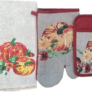 Fall Pumpkin Kitchen Towels Pot Holder Oven Mitt Thanksgiving Decor